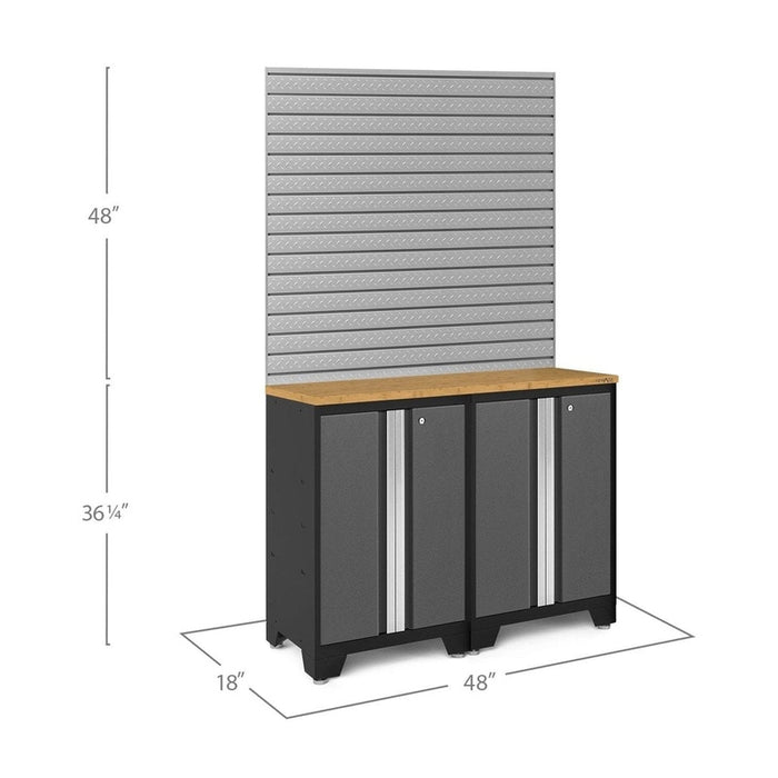 NewAge Bold Series Gray 3 Piece Cabinet Set With Base Cabinets, Slatwall and Hooks Dimensions