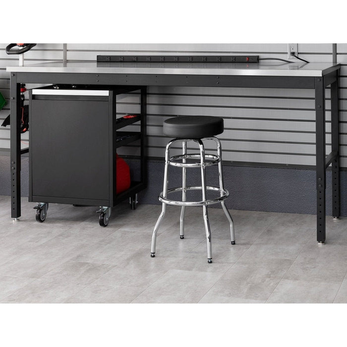 NewAge Garage Stool-Sturdy chrome base with 360-degree footrest