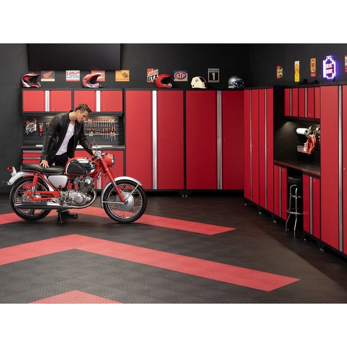 NewAge Polypropylene Garage Flooring Tiles (48-Pack) with motorcycle
