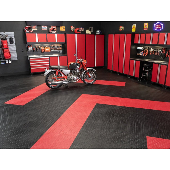 NewAge Polypropylene Garage Flooring Tiles (48-Pack)- with motorcycle