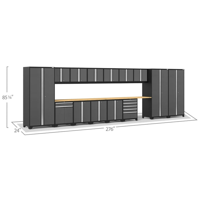 NewAge Pro Series Gray 16 Piece Cabinet Set With Wall, Tool Drawer, Multi-Function Cabinet, Lockers and 168 in. Worktop-