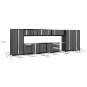 NewAge Pro Series Gray 16 Piece Cabinet Set With Wall, Tool Drawer, Multi-Function Cabinet, Lockers and 168 in. Worktop-