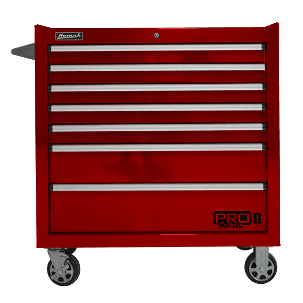 Dark Red Homak 36” Pro II Series 7 Drawer Roller Cabinet