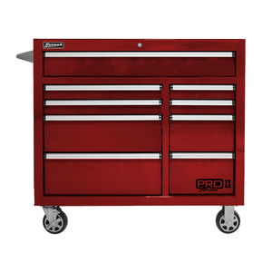 Dark Red Homak 41” Pro II Series 9 Drawer Roller Cabinet