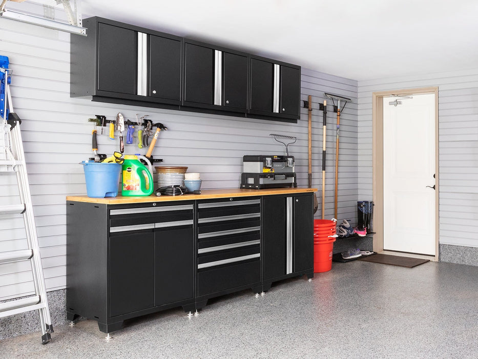 NewAge | Pro Series 8 Piece Cabinet Set With Wall, Tool Drawer, Multi-Function Cabinet, Lockers and 84 in. Worktop