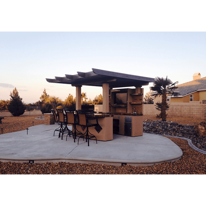KoKomo Grills | Outdoor Kitchen T.V. Media Wall with Pergola and Outdoor Bar Seating BBQ Island