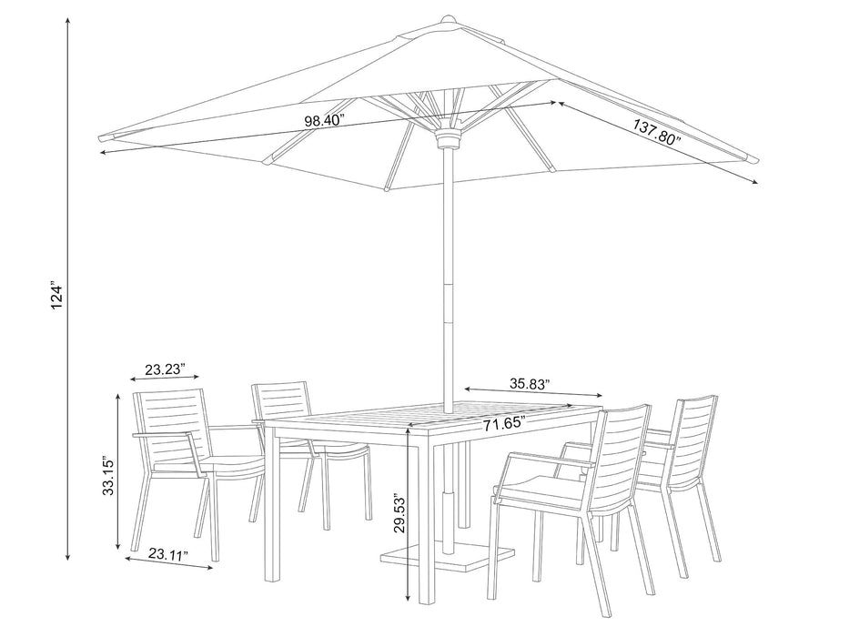 NewAge | Monterey 4 Seater Dining Set with 72 in. Table and Umbrella