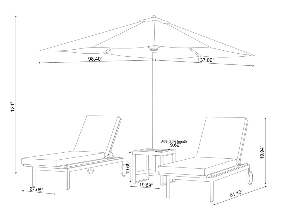 NewAge | Monterey Chaise Lounge (Set of 2) with Side Table and Umbrella