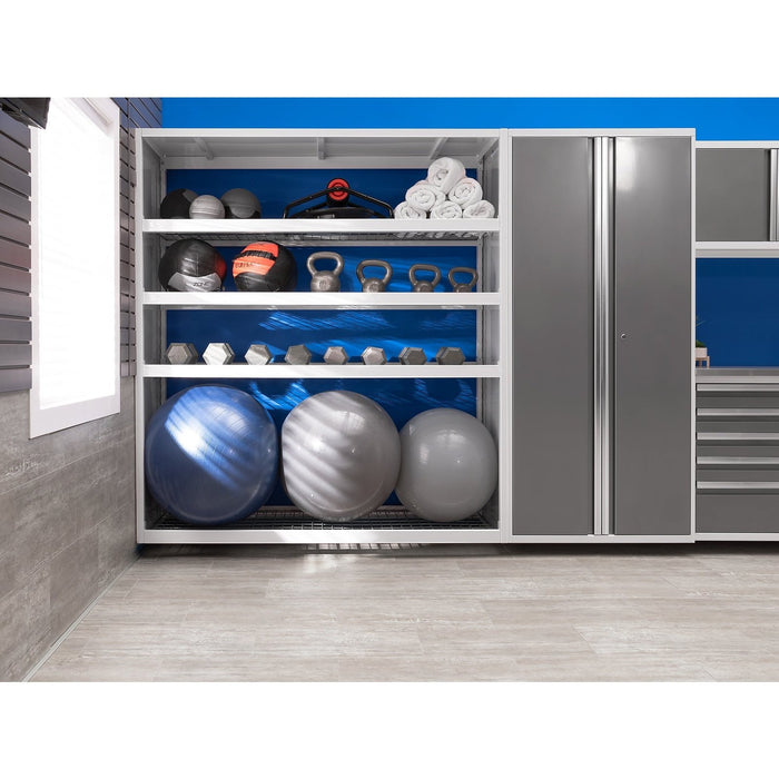 NewAge | Pro Series 9 Piece Cabinet Set With Wall, Base, Tool Drawer Cabinet, 56 in. Integrated Shelf and 112 in. Worktop