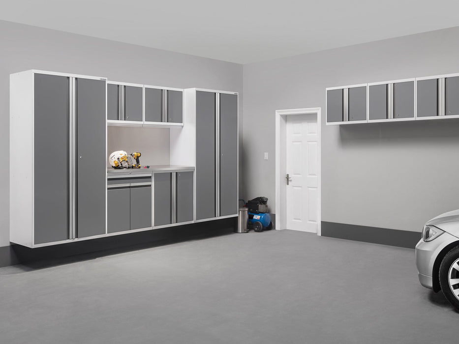 NewAge | Pro Series 8 Piece Cabinet Set With Wall, Tool Drawer, Multi-Function Cabinet, Lockers and 84 in. Worktop