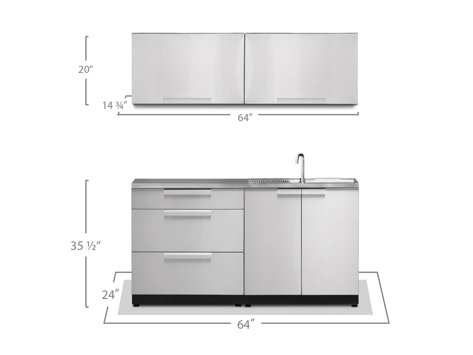 NewAge | Outdoor Kitchen Stainless Steel 4 Piece Cabinet Set with Sink, 3-Drawer and Wall Cabinets