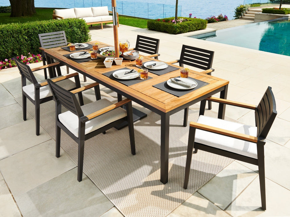 NewAge | Rhodes 4 Seater Dining Set with 72 in. Table and Umbrella