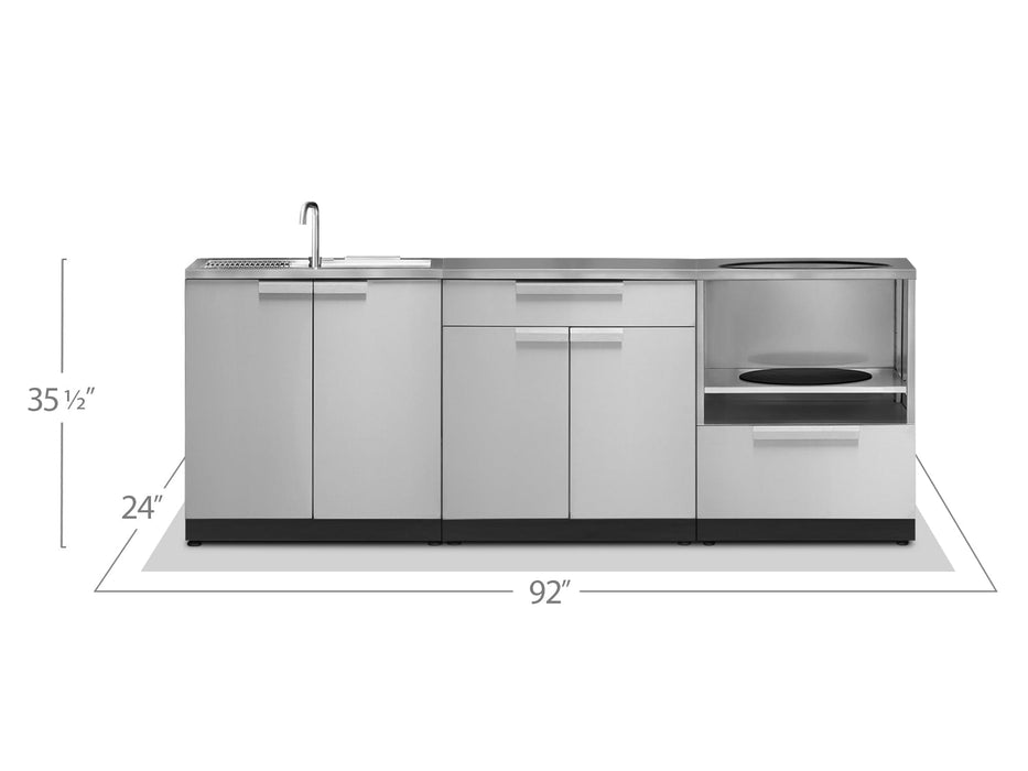 NewAge | Outdoor Kitchen Stainless Steel 3 Piece Cabinet Set with 2-Door Drawer, Sink and Kamado Cabinet