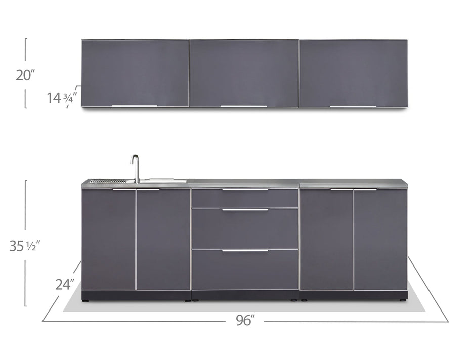 NewAge | Outdoor Kitchen Aluminum 6 Piece Cabinet Set with Sink, 3-Drawer, 2-Door and Wall Cabinets