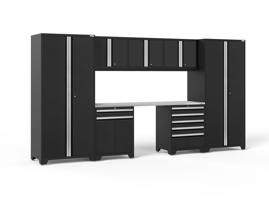 NewAge | Pro Series 8 Piece Cabinet Set With Wall, Tool Drawer, Multi-Function Cabinet, Lockers and 84 in. Worktop