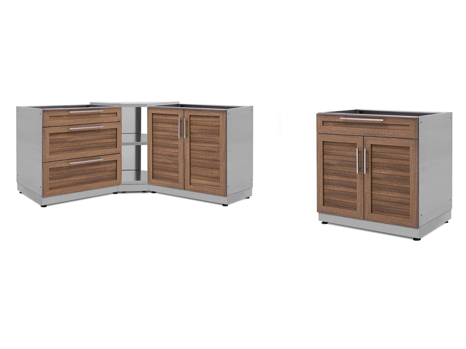 NewAge | Outdoor Kitchen Stainless Steel 4 Piece Cabinet Set with 3-Drawer, 2-Door, Corner Shelf and 2-Door Drawer Cabinet