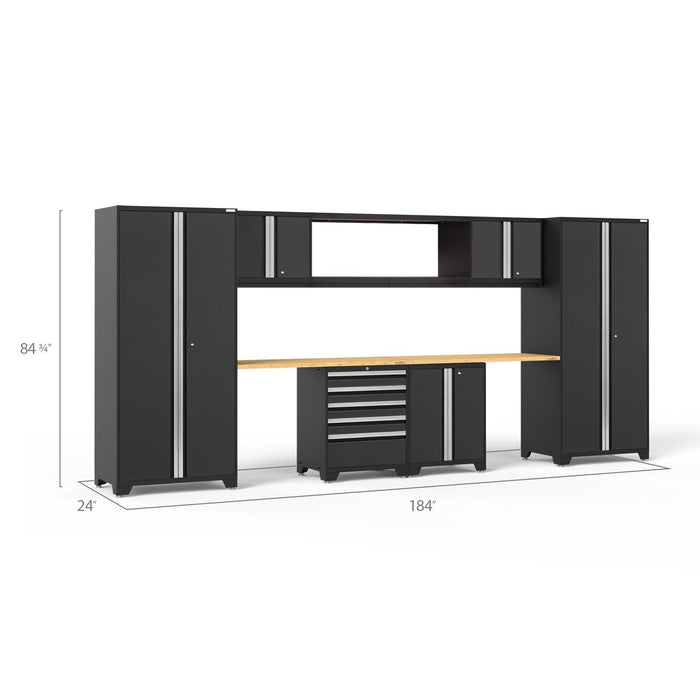 NewAge | Pro Series 9 Piece Cabinet Set With Wall, Base, Tool Drawer Cabinet, 56 in. Integrated Shelf and 112 in. Worktop