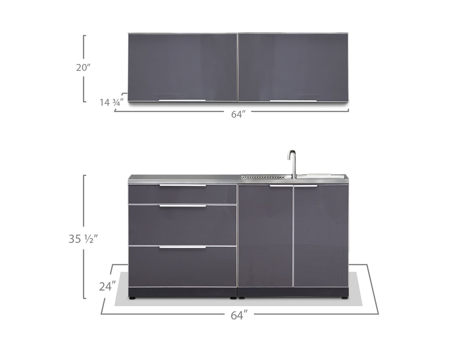 NewAge | Outdoor Kitchen Aluminum 4 Piece Cabinet Set with Sink, 3-Drawer and Wall Cabinets