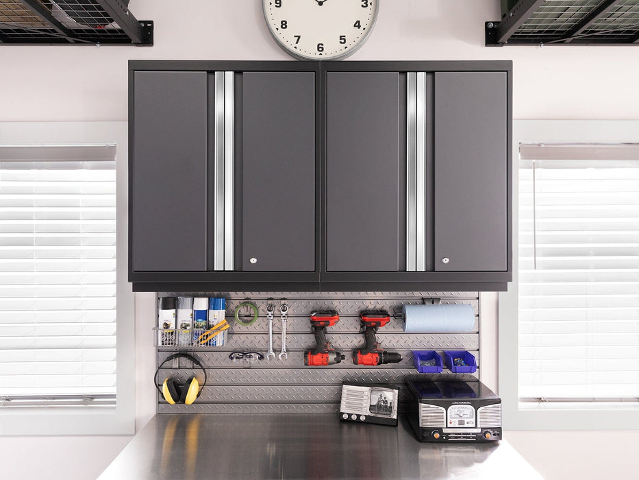 NewAge | Pro Series Gray 16 Piece Cabinet Set With Wall, Tool Drawer, Multi-Function Cabinet, Lockers and 168 in. Worktop