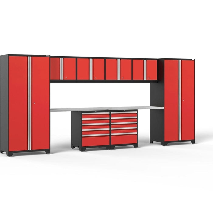 NewAge Pro Series 10 Piece Cabinet Set with Lockers,  Wall, Tool Drawer Cabinets, and 56 in. Worktop- 