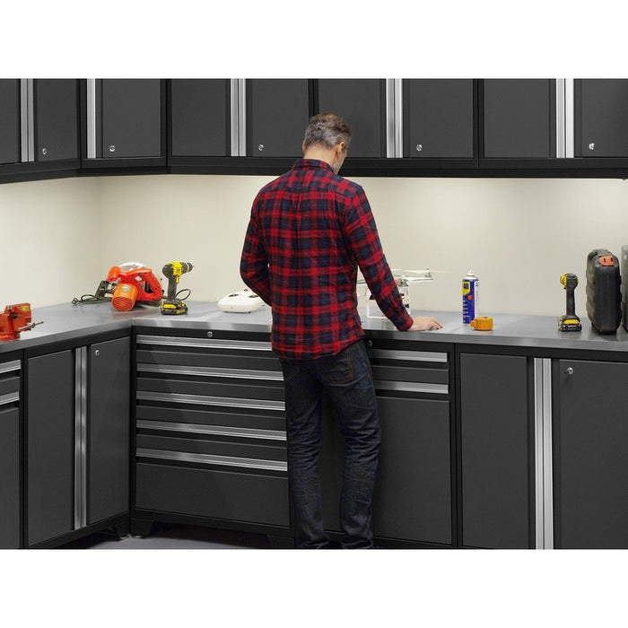 NewAge Pro Series 8 Piece Cabinet Set With Wall, Base, Multi-Function Cabinet, Lockers and 84 in. Worktop