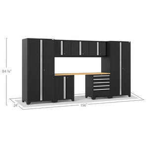NewAge Pro Series 8 Piece Cabinet Set With Wall, Base, Tool Drawer Cabinet, Lockers and 84 in. Worktop-