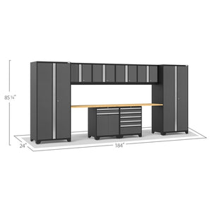 NewAge Pro Series Gray 10 Piece Cabinet Set With Wall, Tool Drawer, Multi-Function Cabinet, Lockers and 112 in. Worktop