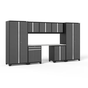 NewAge Pro Series 8 Piece Cabinet Set With Wall, Base, Multi-Function Cabinet, Lockers and 84 in. Worktop