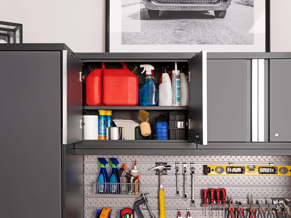 NewAge | Pro Series Gray 16 Piece Cabinet Set With Wall, Tool Drawer, Multi-Function Cabinet, Lockers and 168 in. Worktop