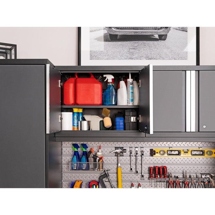 NewAge Pro Series Gray 12 Piece Cabinet Set With Wall, Tool Drawer, Multi-Function Cabinet, Lockers and 112 in. Worktop