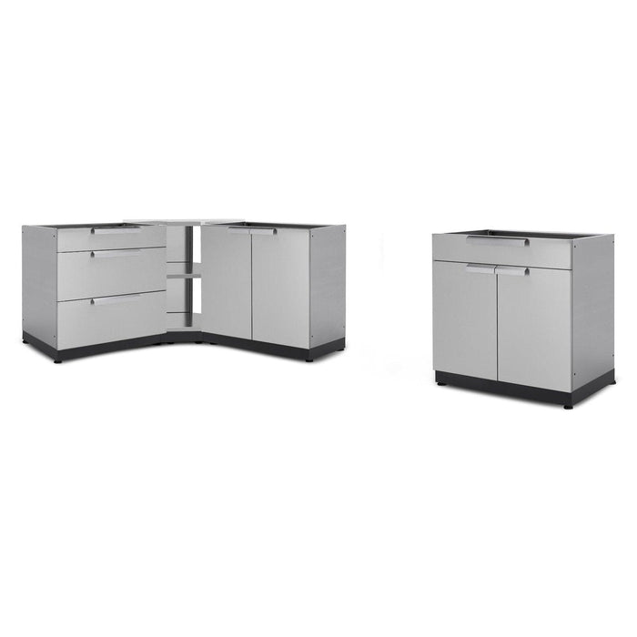 NewAge | Outdoor Kitchen Stainless Steel 4 Piece Cabinet Set with 3-Drawer, 2-Door, Corner Shelf and 2-Door Drawer Cabinet