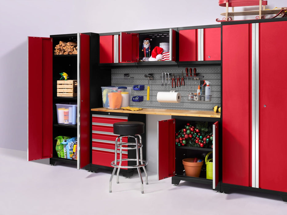 NewAge | Pro Series 8 Piece Cabinet Set With Wall, Tool Drawer, Multi-Function Cabinet, Lockers and 84 in. Worktop